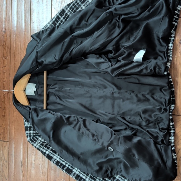 Rachel Parcell Double Brested Satin Lapel Black and White Checkered Tweed Blazer - Picture 9 of 12